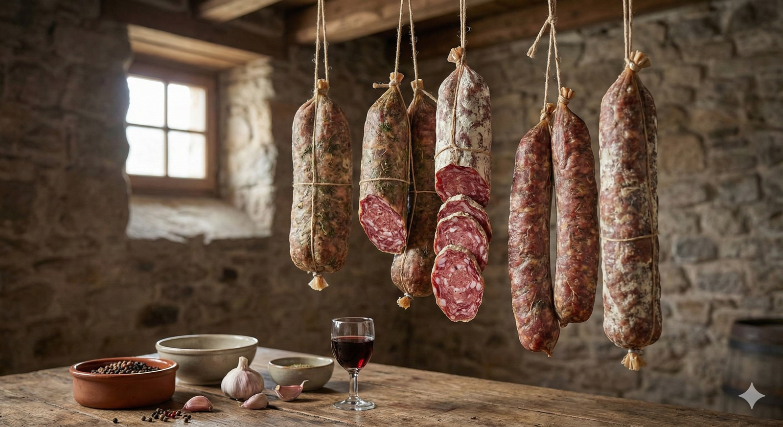 Tábua de frios com linguiças curadas artesanais e acompanhamentos