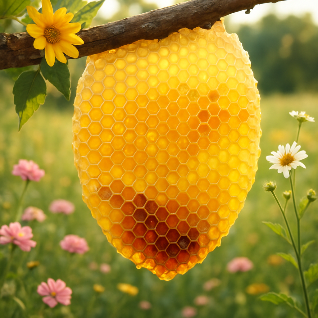 Apicultor manuseando colmeia em área rural, representando a produção de mel regional