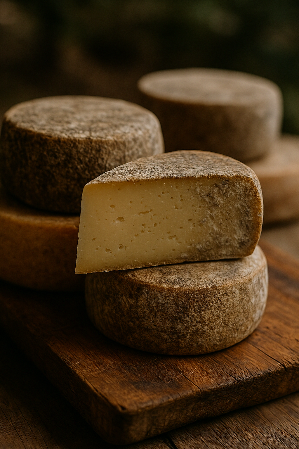 Produtor cortando um queijo artesanal raro em tábua rústica