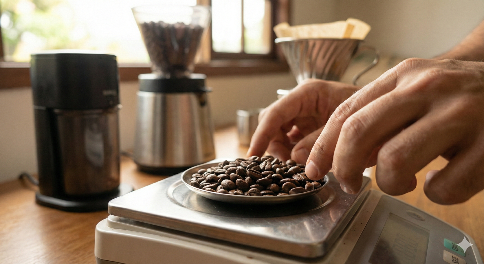 Barista preparando café especial em método coado com grãos de microtorrefação